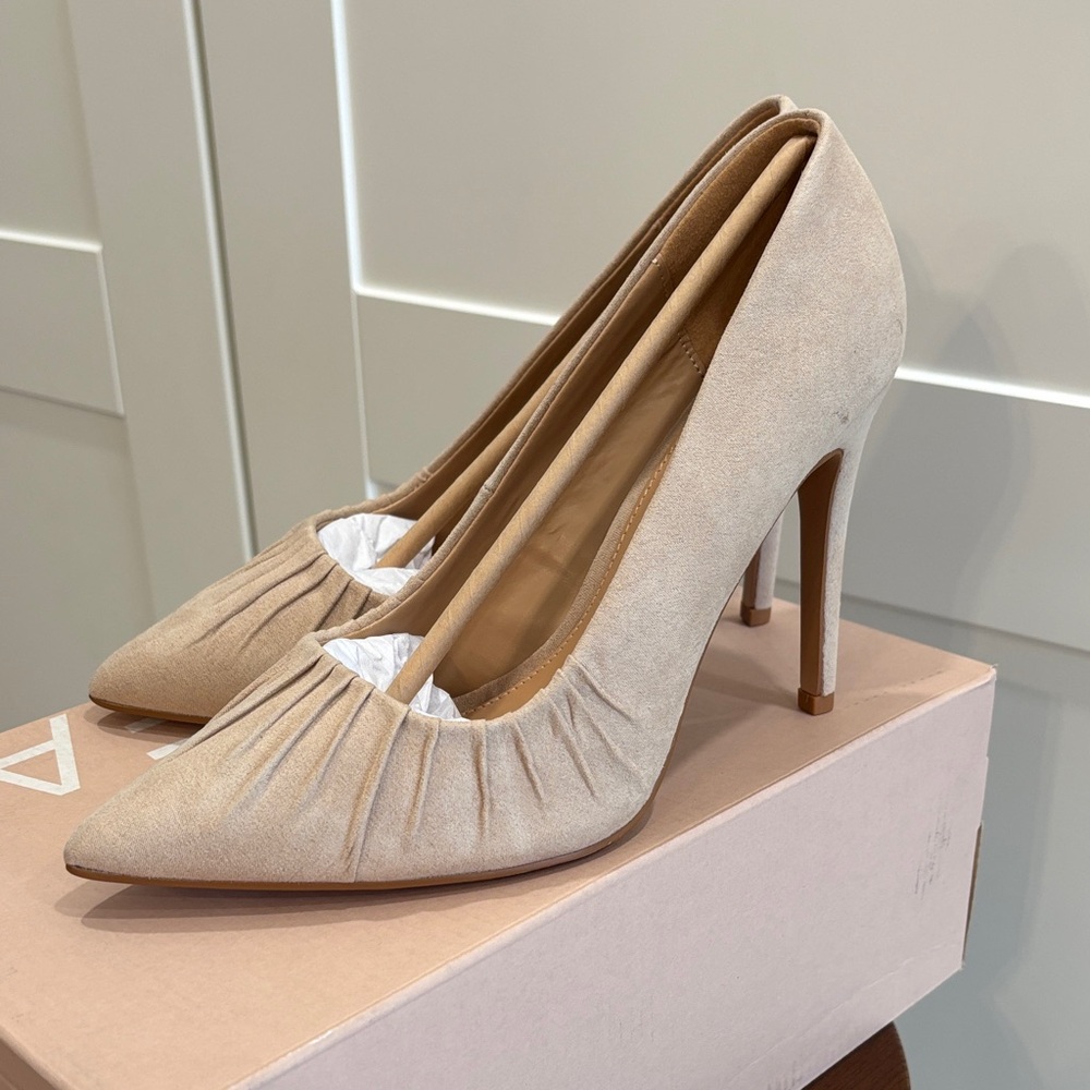 Elegant Beige Women's Pleated Heels